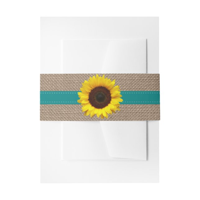 The Rustic Sunflower Wedding Collection - Teal Invitation Belly Band (Front Example)