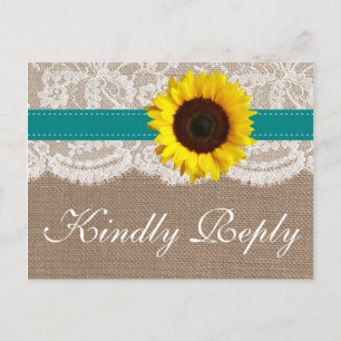 The Rustic Sunflower Wedding Collection - Teal Invitation Postcard
