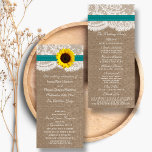 The Rustic Sunflower Wedding Collection - Teal Program<br><div class="desc">The rustic sunflower collection is a stunning design featuring a lovely rustic burlap effect background with a romantic vintage white lace effect trim finished with a stunning sunflower and teal ribbon. These programs can be personalized for your special occasion and would make the perfect template for weddings, bridal showers, engagement...</div>