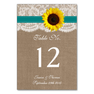 The Rustic Sunflower Wedding Collection - Teal Table Number