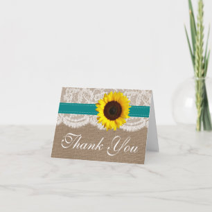 The Rustic Sunflower Wedding Collection - Teal Thank You Card