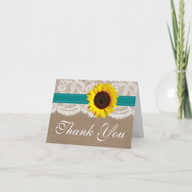 The Rustic Sunflower Wedding Collection - Teal Thank You Card (Front)