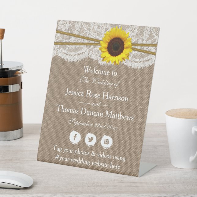 The Rustic Sunflower Wedding Collection Welcome Pedestal Sign (In SItu)