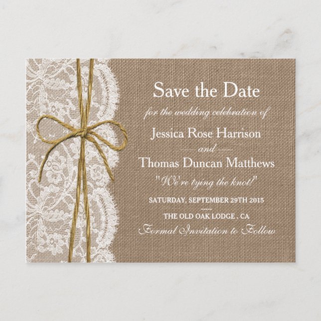 The Rustic Twine Bow Wedding Collection Announcement Postcard (Front)