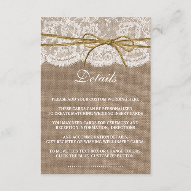 The Rustic Twine Bow Wedding Collection Enclosure Card (Front)