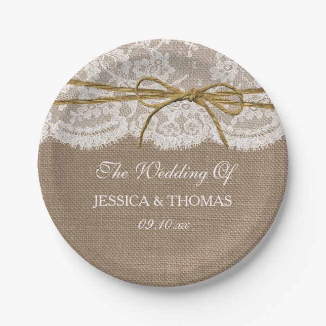 The Rustic Twine Bow Wedding Collection Paper Plate (Front)