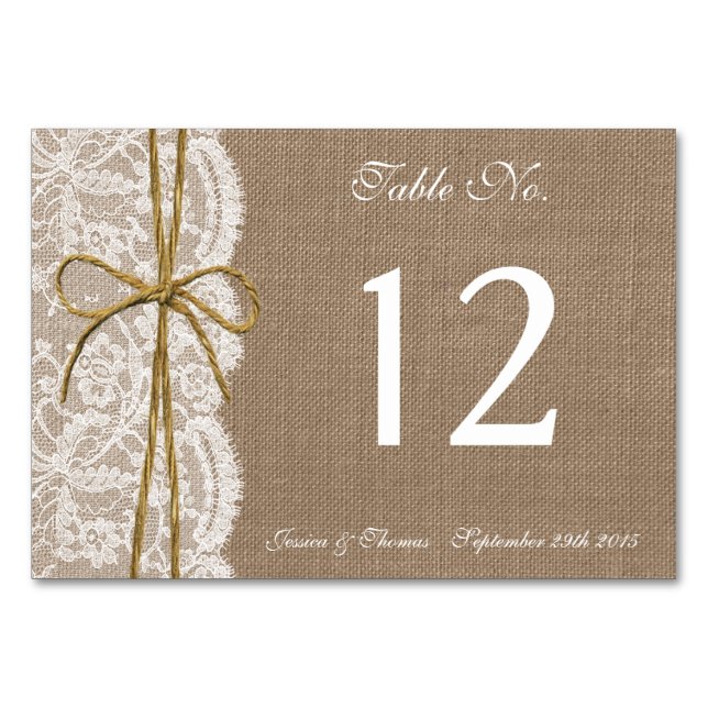 The Rustic Twine Bow Wedding Collection Table Number (Front)