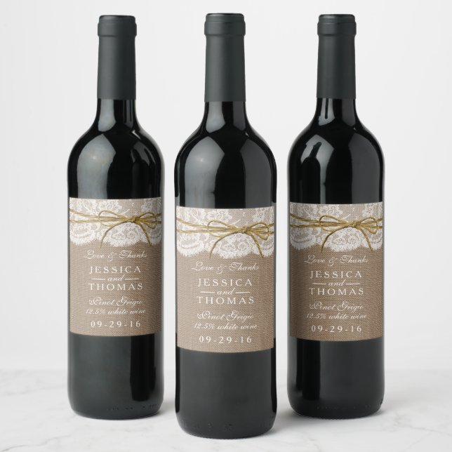 The Rustic Twine Bow Wedding Collection Wine Label (Bottles)