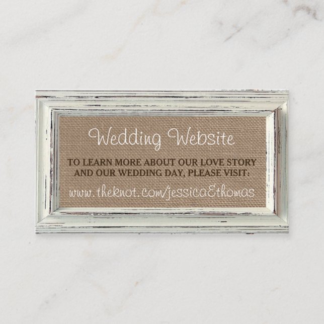The Rustic White Frame & Burlap Wedding Collection Enclosure Card (Front)