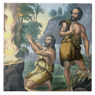 The Sacrifice of Cain and Abel, from a bible print Tile