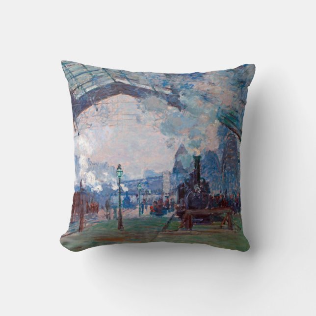The Saint-Lazare Station, Monet Throw Pillow (Front)