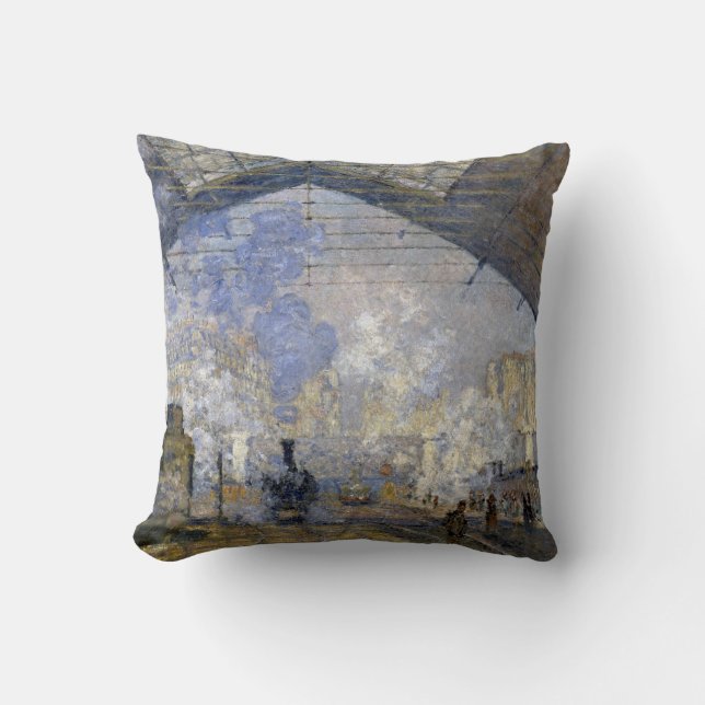 The Saint-Lazare Station, Monet Throw Pillow (Front)