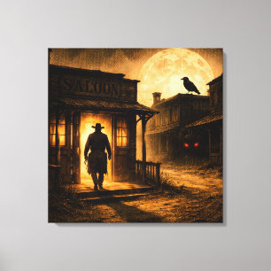 The Saloon Shadow: Gothic Frontier Entry Canvas Print