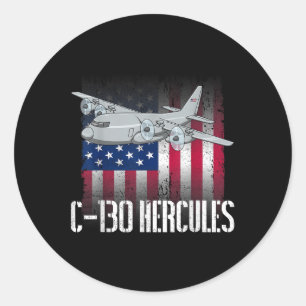 The Salty Veteran C-130 Hercules American Flag Mil Classic Round Sticker