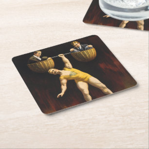 The Sandow Eugen Sandow Vaudeville Weightlifter Square Paper Coaster