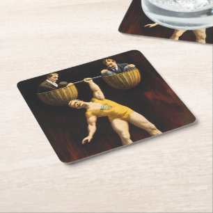 The Sandow Eugen Sandow Vaudeville Weightlifter Square Paper Coaster