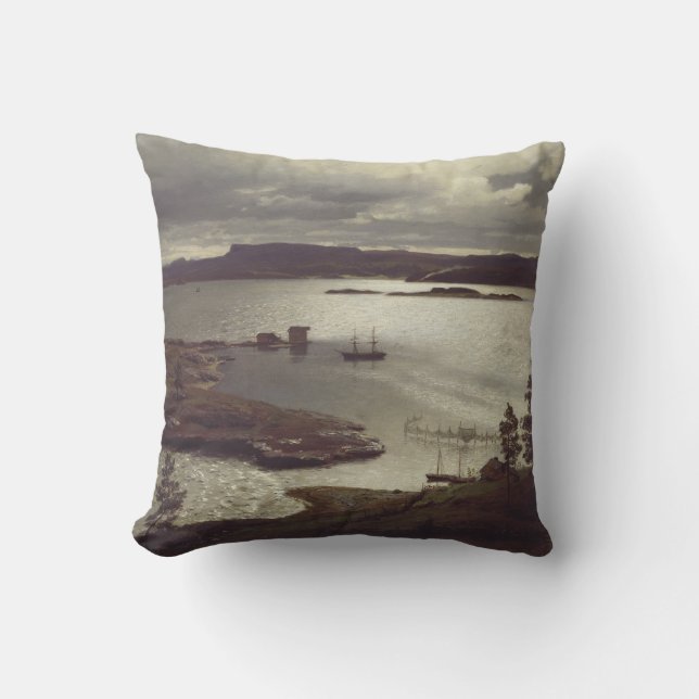 The Sandvik Fiord by Hans Gude Throw Pillow (Front)