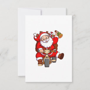 the santa claus is delivering gift boxes on a bicy invitation