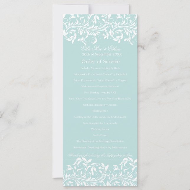 The Sarah Jane light blue & white Order of Service Invitation (Front)
