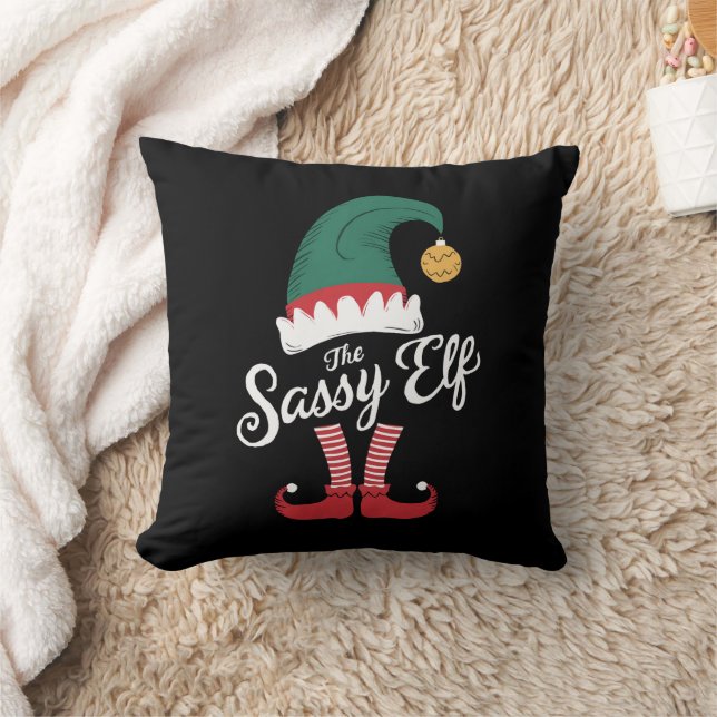 The Sassy Elf Family Matching Funny Christmas Throw Pillow (Blanket)