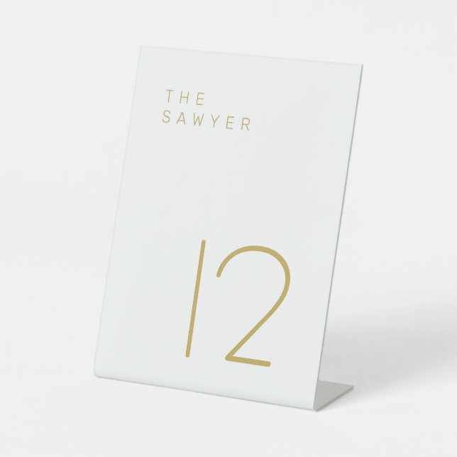 The Sawyer 12 Gold and White Table Number Pedestal Sign (Front)