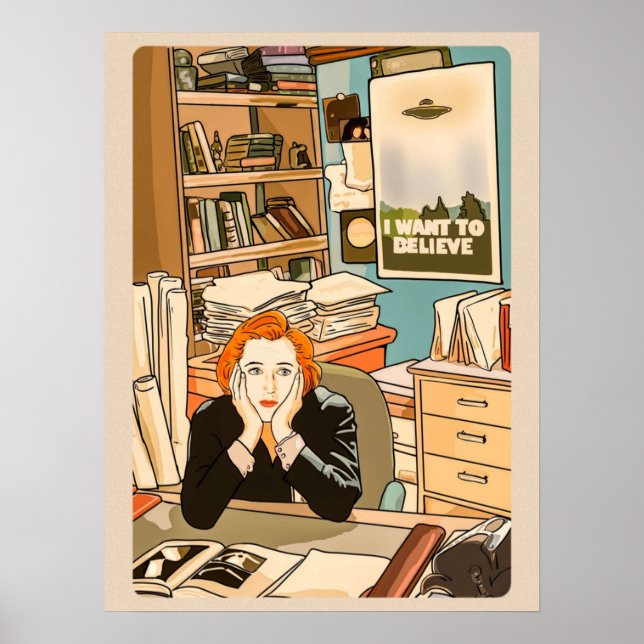 The sceptical Dana Scully in the Mulder s office T Poster (Front)