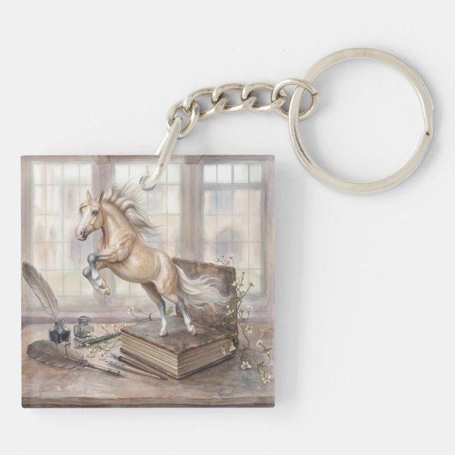 The Scholar Horse Leaping from a Book Keychain (Back)