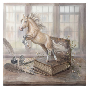 The Scholar Horse Leaping from a Book Tile