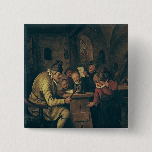 The School Master, 1626-79 2 Inch Square Button (Front)