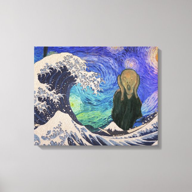 The Scream at The Great Wave Starry Night Canvas Print (Front)