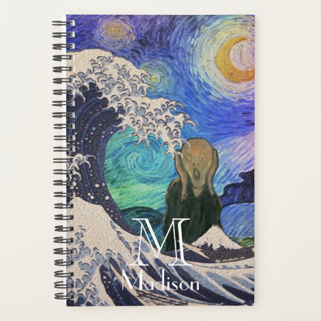 The Scream at The Great Wave Starry Night Planner (Front)