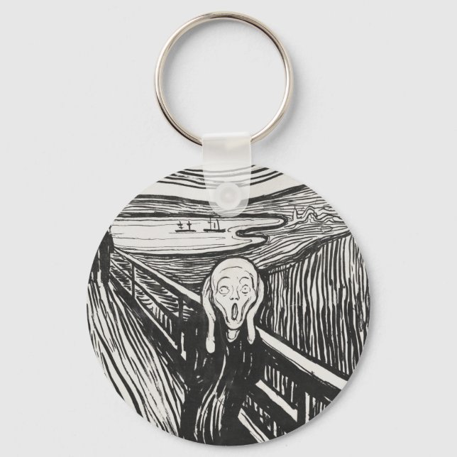 The Scream by Edvard Munch Black and White Keychain (Front)