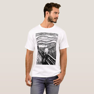 The Scream by Edvard Munch – Black Line Art  T-Shirt