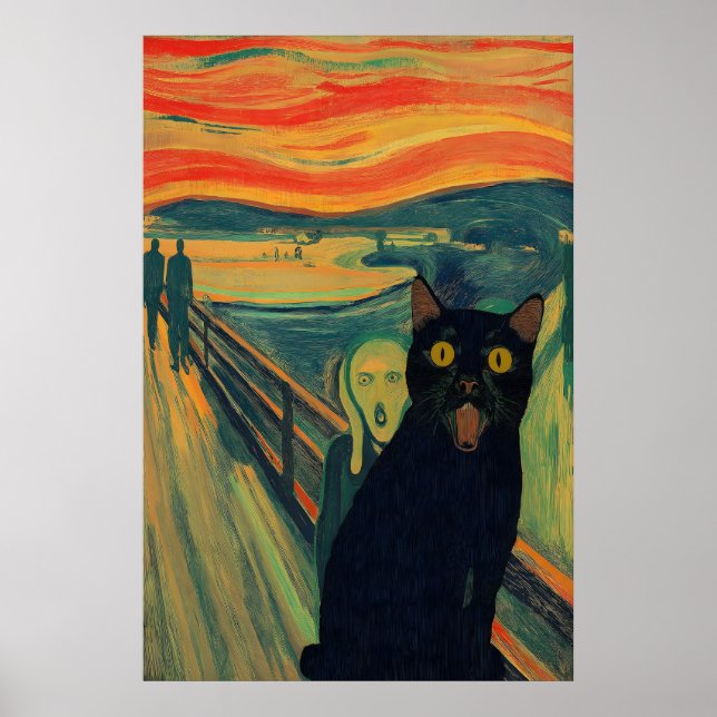 The Scream Cat Art Print Funny Black Cat Giclée (Front)