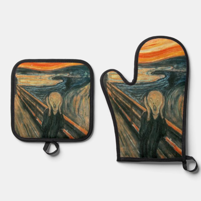 The Scream Edvard Munch Modern Expressionist Art Oven Mitt & Pot Holder Set (Front)