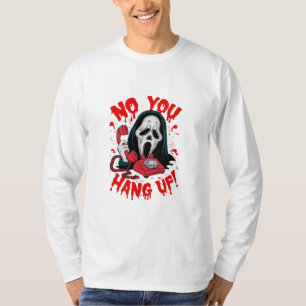 the _Scream_ franchise holding a redtelephone T-Shirt