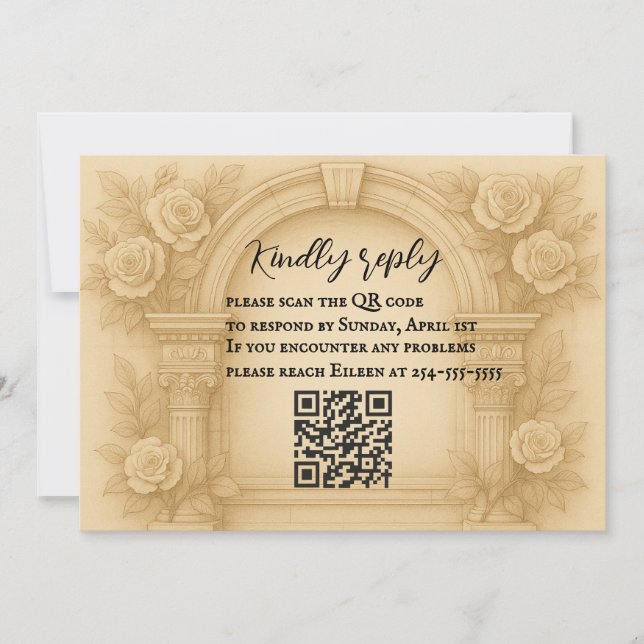 The Sculpted Vow QR Code Wedding RSVP Card (Front)