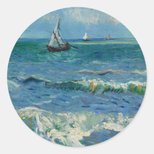 The Sea at Les Saintes Maries de la Mer   Van Gogh Classic Round Sticker