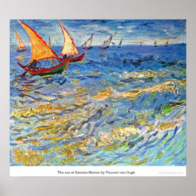 The sea at Saintes-Maries by Vincent van Gogh Poster (Front)