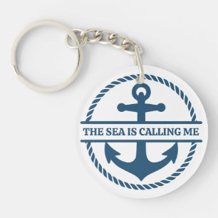 The Sea Is Calling Me Nautical Navy Blue Anchor Keychain