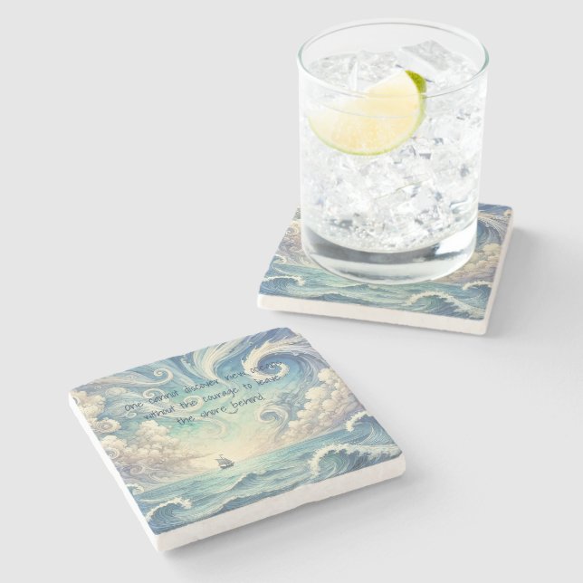 The Sea & Quote  Stone Coaster (Side)