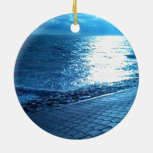The Sea Shore, Serenity Blue Nature Photo Ceramic Ornament