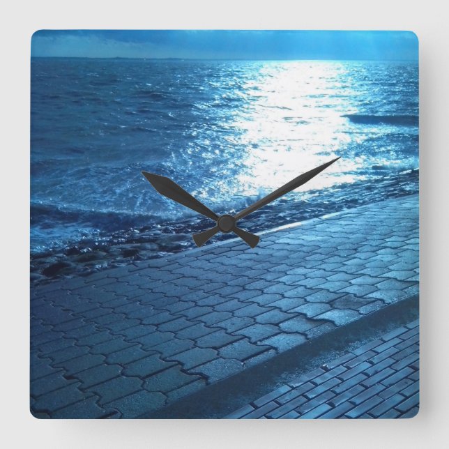 The Sea Shore, Serenity Blue Nature Photo Clock (Front)