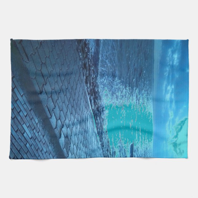 The Sea Shore, Serenity Blue Nature Photo Kitchen Towel (Horizontal)