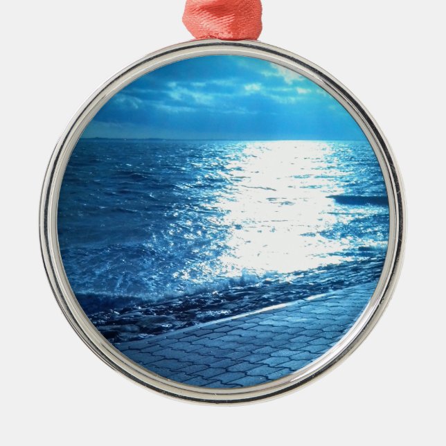 The Sea Shore, Serenity Blue Nature Photo Metal Ornament (Front)