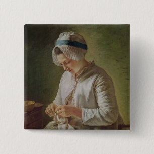 The Seamstress or, Young Woman Working 2 Inch Square Button