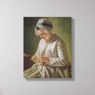 The Seamstress or, Young Woman Working Canvas Print