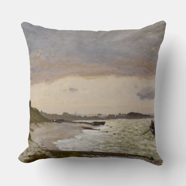 The Seashore at Sainte-Adresse, 1864 Throw Pillow (Front)