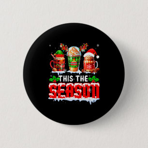 The Season Christmas Three Santa Reindeer Elf Coff 2 Inch Round Button