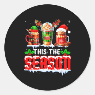 The Season Christmas Three Santa Reindeer Elf Coff Classic Round Sticker